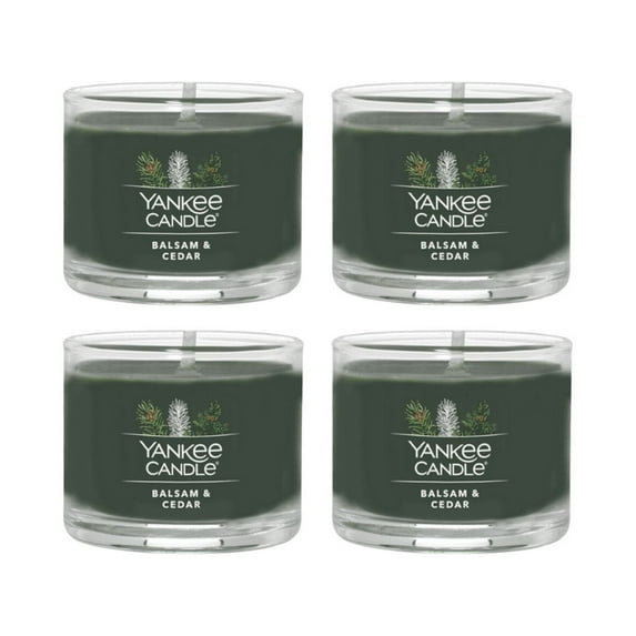 Yankee Candle Balsam & Cedar Signature Votive Mini Candle Glass Jar, 1.3 oz (Pack of 4)