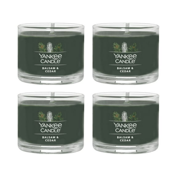 Yankee Candle Balsam & Cedar Signature Votive Mini Candle Glass Jar, 1.3 oz (Pack of 4)