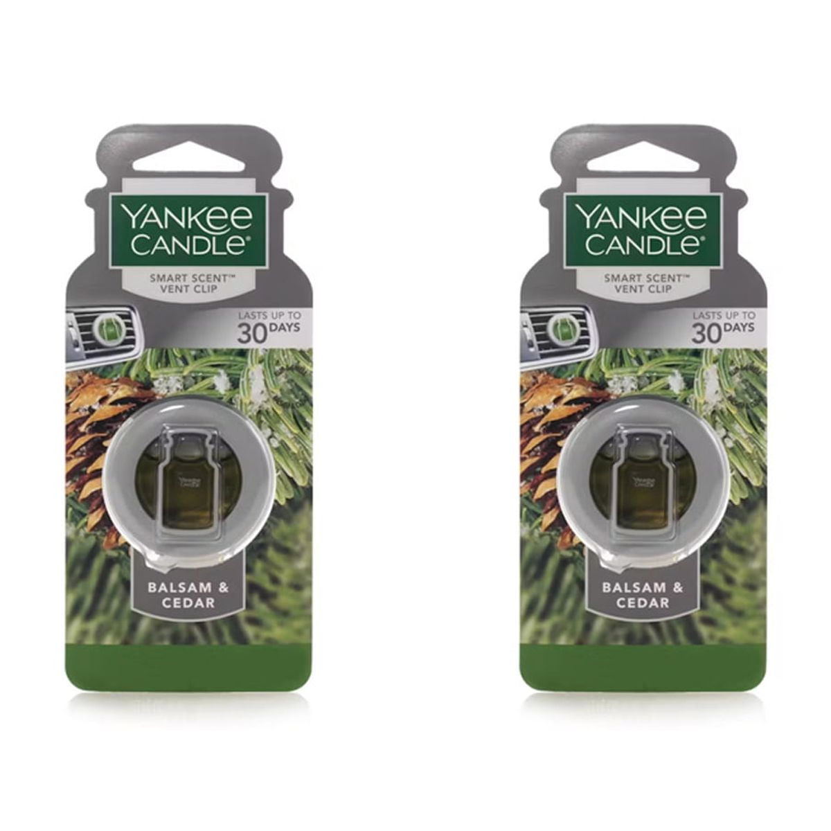 Yankee Candle Balsam Cedar Smart Scent Car Vent Clip, Pack
