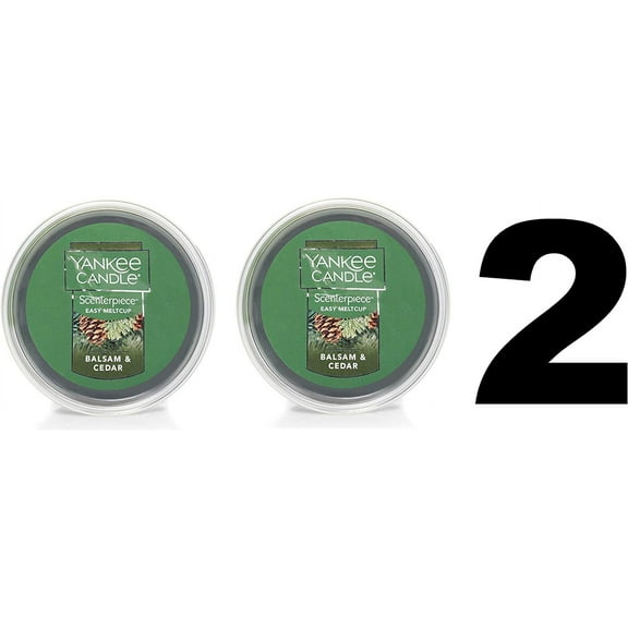 Yankee Candle Balsam and Cedar Meltcup - Scenterpiece Wax Warmer System Refill - Set of TWO Balsam and Cedar Easy Meltcups