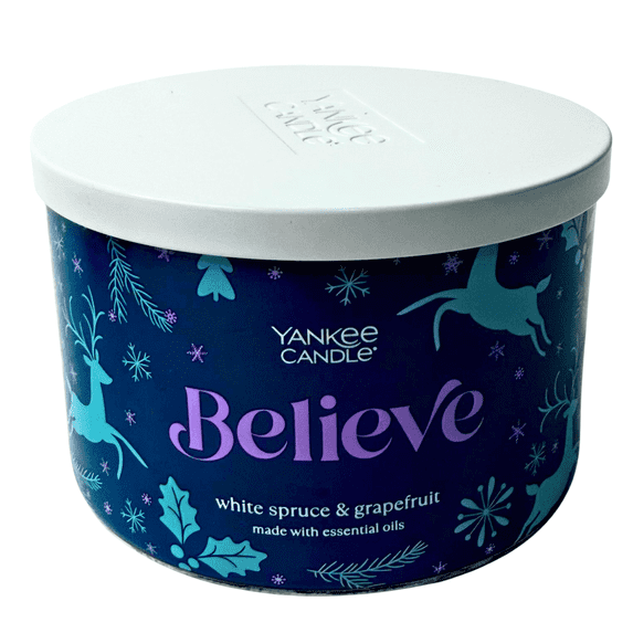 Yankee Candle Believe 3-Wick Candle Holiday Spruce and Grapefruit Scent 18 oz
