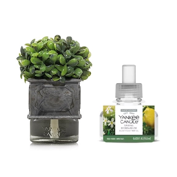 Yankee Candle Boxwood Topiary Scentplug Diffuser with a Spring Herbarium Home Fragrance Electric Refill 2-pc Set