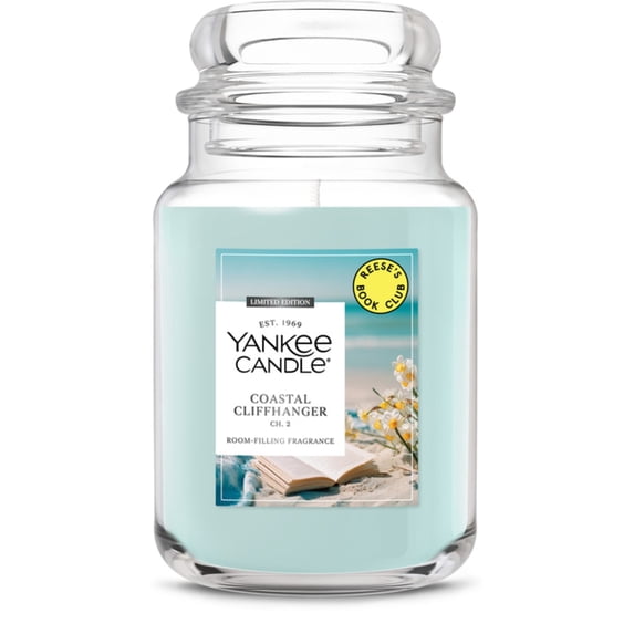 Yankee Candle x Reese’s Book Club, Coastal Cliffhanger, Summer Scented Candle, Sea Daffodil Scent, Solar Florals Scent, 22oz Large Jar Candle with up to 150 Hours Burn Time, Giftable