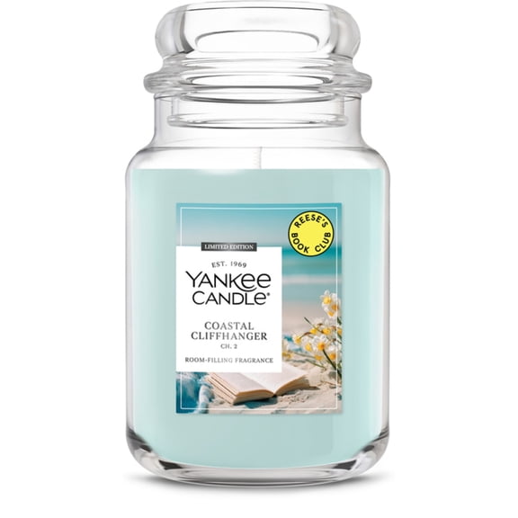 Yankee Candle x Reeses Book Club, Coastal Cliffhanger, Summer Scented Candle, Sea Daffodil Scent, Solar Florals Scent, 22oz Large Jar Candle with up to 150 Hours Burn Time, Giftable