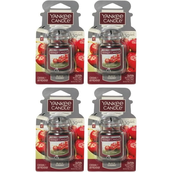 Yankee Candle Car Air Fresheners, Hanging Car Jar Ultimate, Neutralizes Odors Up To 30 Days, Black Cherry, 4 Packs