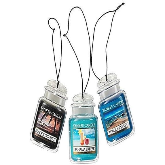 Yankee Candle Car Air Fresheners, Hanging Car Jar® Ultimate 3-Pack, Includes: 1 Bahama Breeze, 1 Black Coconut, and 1 Turquoise Sky