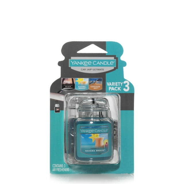 Yankee Candle Car Jar Ultimate Hanging Air Freshener 3Pack (Bahama Breeze, Black Coconut, and