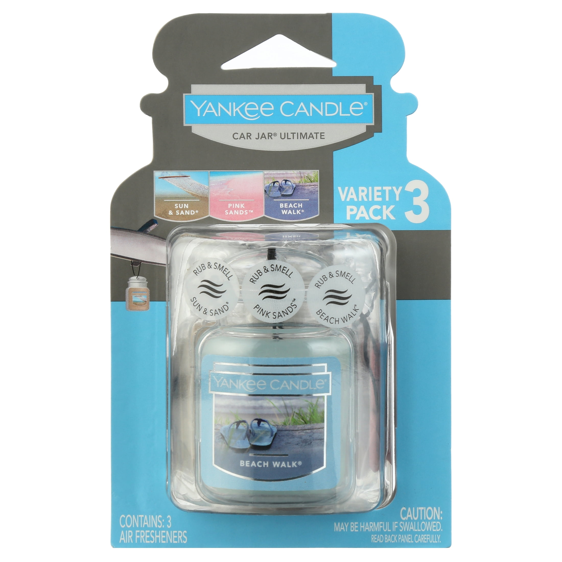  Yankee Candle Car Air Fresheners, Hanging Car Jar® Ultimate  3-Pack, Neutralizes Odors Up To 30 Days, Includes: 1 Beach Walk, 1 Pink  Sands, and 1 Sun and Sand (Pack of 3) : Automotive