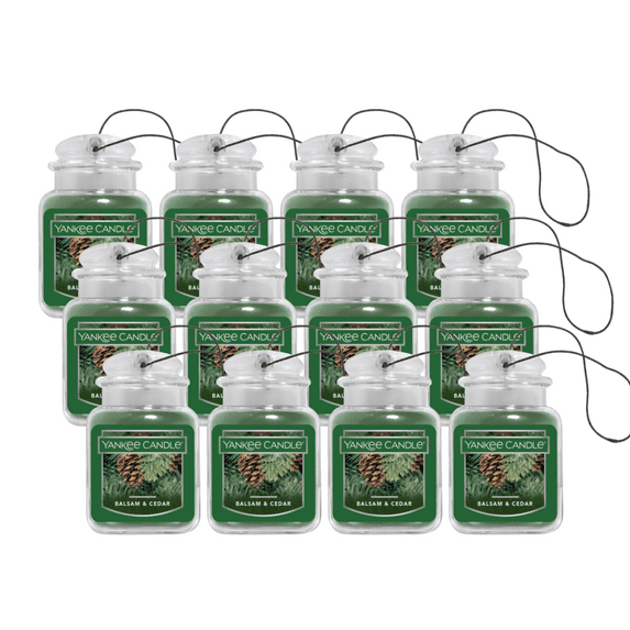 Yankee Candle Car Jar Ultimate Hanging Car Air Fresheners, Balsam & Cedar, 0.96 oz (Pack of 12)