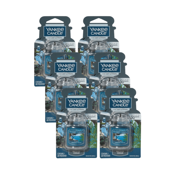 Yankee Candle Car Jar Ultimate Hanging Car Air Fresheners, Bayside Cedar, 0.96 oz (Pack of 6)