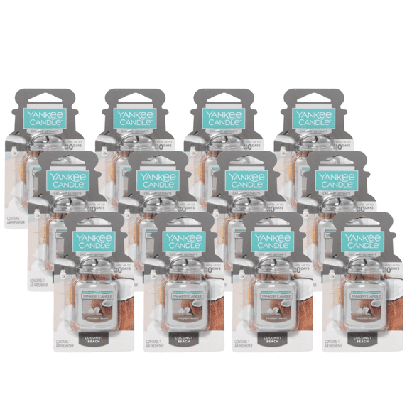 Yankee Candle Car Jar Ultimate Hanging Car Air Fresheners, Coconut Beach, 0.96 oz (Pack of 12)