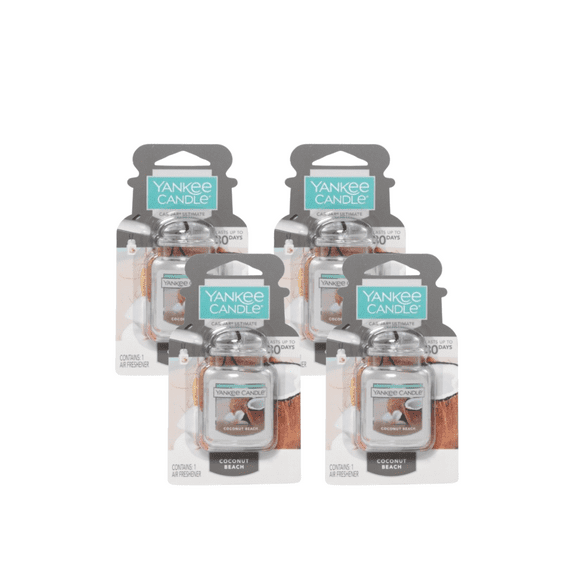 Yankee Candle Car Jar Ultimate Hanging Car Air Fresheners, Coconut Beach, 0.96 oz (Pack of 4)