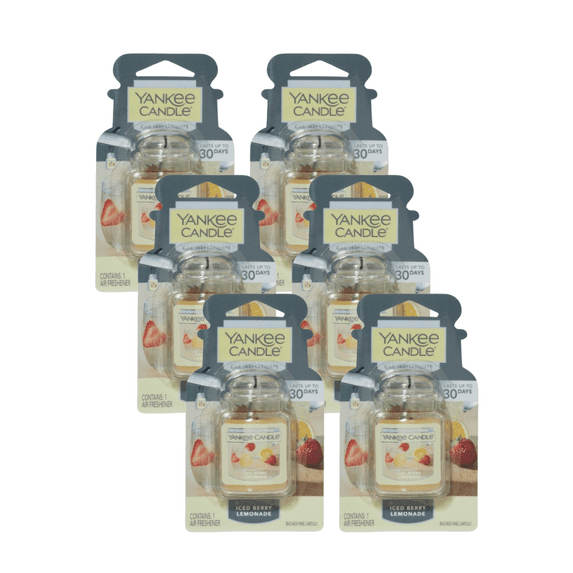 Yankee Candle Car Jar Ultimate Hanging Car Air Fresheners, Iced Berry Lemonade, 0.96 oz (Pack of 6)