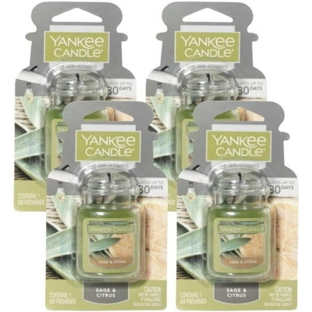Yankee Candle Car Jar Ultimate Hanging Car Air Fresheners, Sage & Citrus, 0.96 oz (Pack of 4)