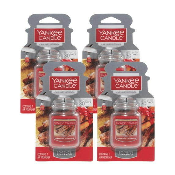 Yankee Candle Car Jar Ultimate Hanging Car Air Fresheners, Sparkling Cinnamon, 0.96 oz (Pack of 4)