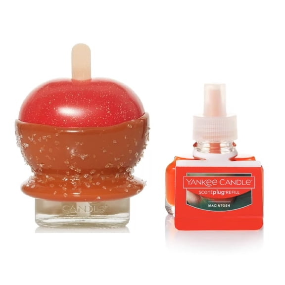 Yankee Candle Caramel Apple with Light Scent-Plug Diffuser Unit with a MacIntosh Home Fragrance Electric Refill 2-pc Set