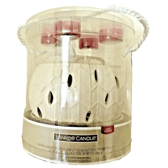 Yankee Candle Chevron Pumpkin TeaLight Luminary with 4 Apple Pumpkin Tea Lights