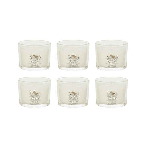 Yankee Candle Chocolate Chip Cannoli Signature Votive Mini Candle Glass Jar, 1.3 oz (Pack of 6)