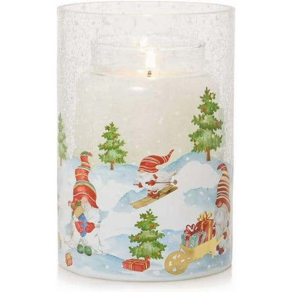 Yankee Candle Christmas Gnomes Holiday Large Crackle Glass Jar Candle Holder