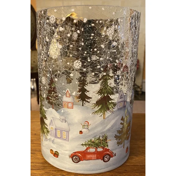 Yankee Candle Christmas Winter Buggy Large Crackle Glass Jar Candle Holder