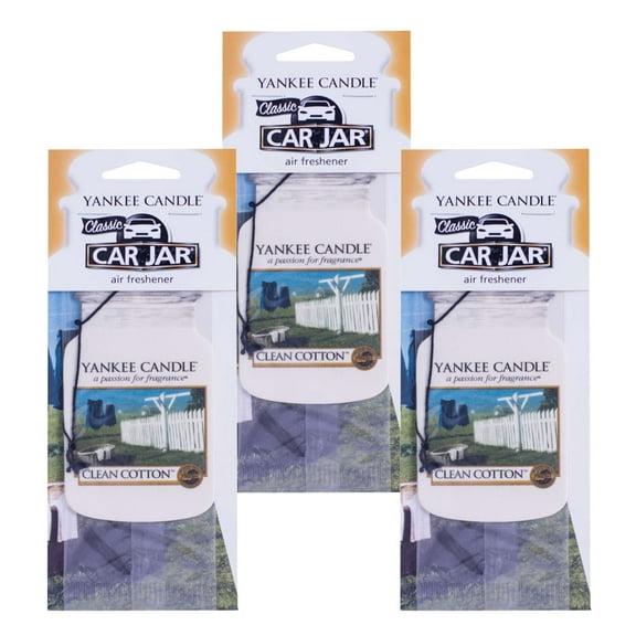 Yankee Candle Classic Car Jar Hanging Air Freshener, Clean Cotton Scent -3 Pack