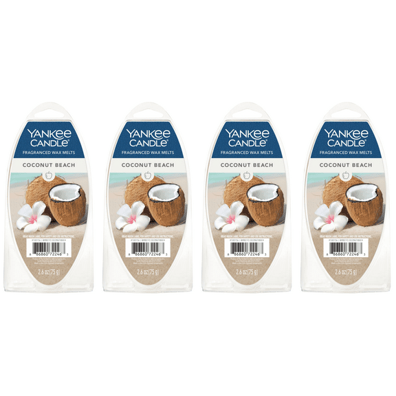 Yankee Candle Coconut Beach Fragranced Wax Melts, 6 Wax Spheres per Package, Pack of 4 (24 Cubes Total)