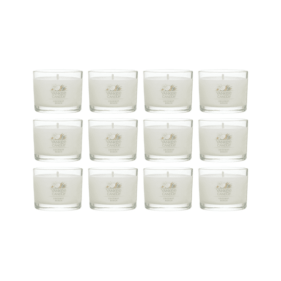 Yankee Candle Coconut Beach Signature Votive Mini Candle Glass Jar, 1.3 oz (Pack of 12)