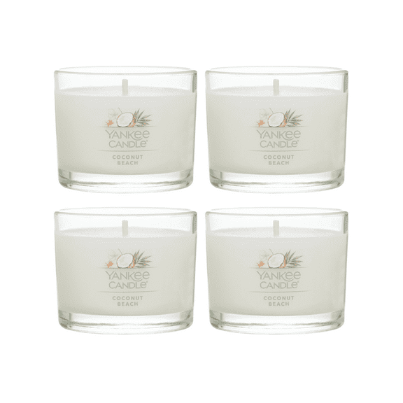 Yankee Candle Coconut Beach Signature Votive Mini Candle Glass Jar, 1.3 oz (Pack of 4)