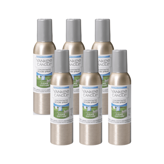 Yankee Candle Concentrated Air Freshener Room Spray, Odor Eliminator for Home, Bathroom, Clean Cotton, 1.5 Oz (Pack of 6)
