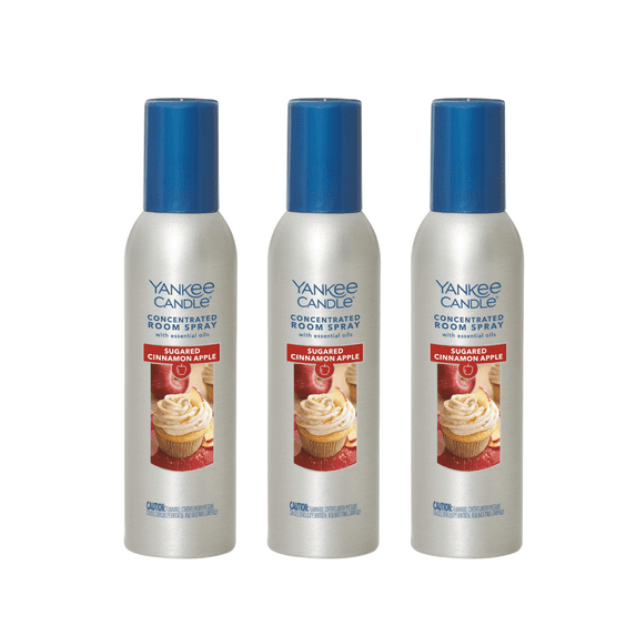Yankee Candle Concentrated Air Freshener Room Spray, Odor Eliminator for Home, Bathroom, Sugared Cinnamon Apple, 1.5 oz (Pack of 3)