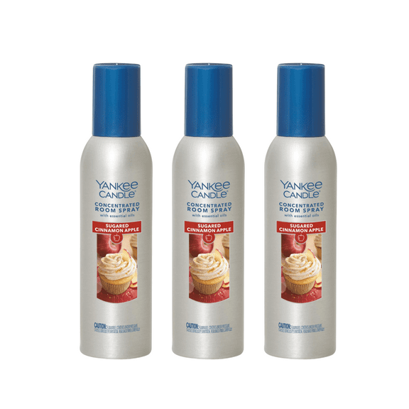 Yankee Candle Concentrated Air Freshener Room Spray, Odor Eliminator for Home, Bathroom, Sugared Cinnamon Apple, 1.5 oz (Pack of 3)