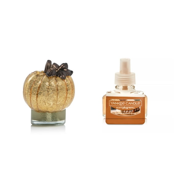 Yankee Candle Crackle Pumpkin with Light Diffuser and a Pumpkin Banana Scone Home Fragrance Electric Refill