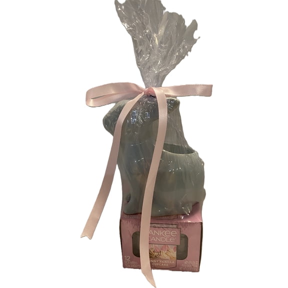 Yankee Candle Easter Spring Collection - Teal Ceramic Easter Bunny Tea Light Holder Gift Set with 12 Bunny Vanilla Cupcake Scented Tea Lights