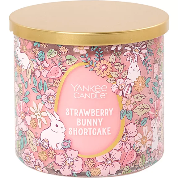 Yankee Candle STRAWBERRY BUNNY SHORTCAKE Decorative Signature 3-Wick - Strawberries Layered with Vanilla Cake & Whipped Cream