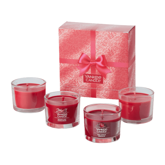 Yankee Candle EveryDay Scented Votive Candle Gift Set, Sparkling Cinnamon, Red Apple Wreath, 1.3 OZ (Pack of 4)