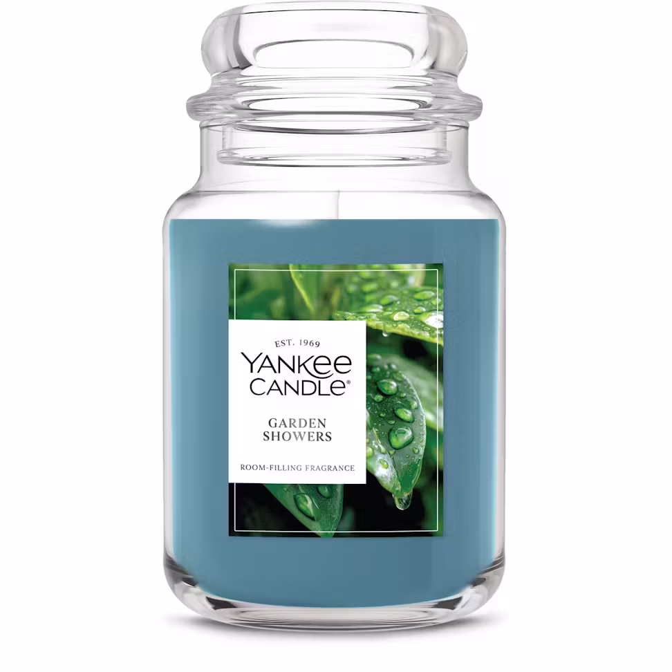 Yankee Candle GARDEN SHOWERS Original Large Scented Jar Candle, 22 oz - Dewy Greens, White Florals, & Earthy Moss