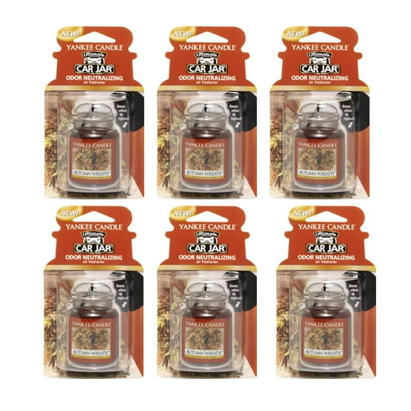 Yankee Candle Gel Car Jar Ultimate Hanging Odor Neutralizing Air Freshener, Autumn Wreath Scent, 6 Packs