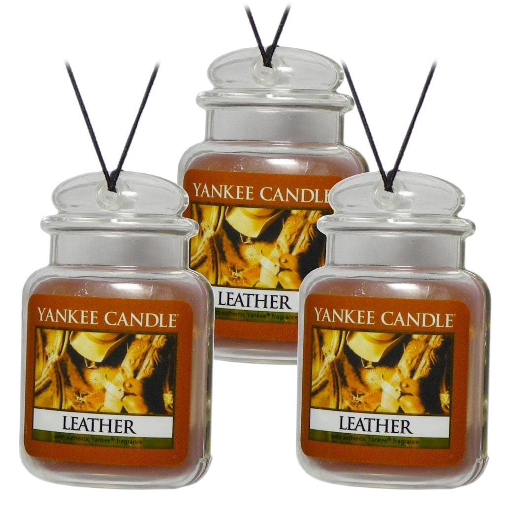Yankee Candle Gel Car Jar Ultimate Odor Neutralizing Air Freshener, Leather 3-PK
