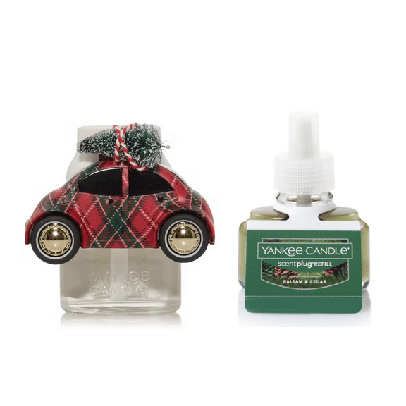 Yankee Candle Holiday Buggy Scentplug Diffuser with a Balsam & Cedar Home Fragrance Electric Refill 2-pc Set