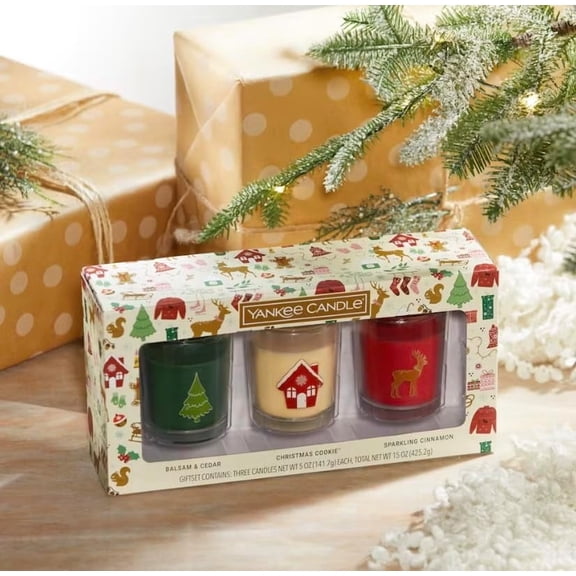Yankee Candle Holiday Gift Set - 3 Tumblers - 5 oz Balsam & Cedar, Christmas Cookie, and Sparkling Cinnamon in Decorated Box