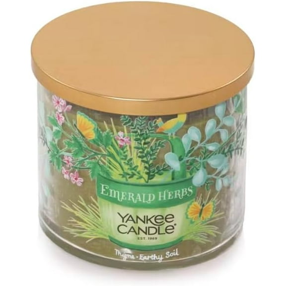Yankee Candle Into The Garden Collection - Emerald Herbs - Thyme & Earthy Soil - Large 3-Wick Tumbler Candle