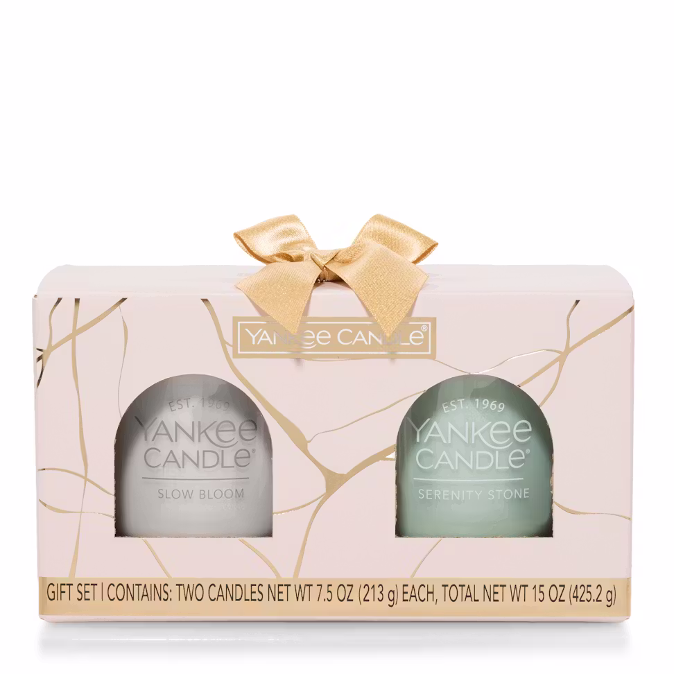 Yankee Candle LITTLE LUXURIES Spa Inspired Scented 2 Tumbler Candle Boxed Gift Set - Slow Bloom and Serenity Stone 2 pc Set