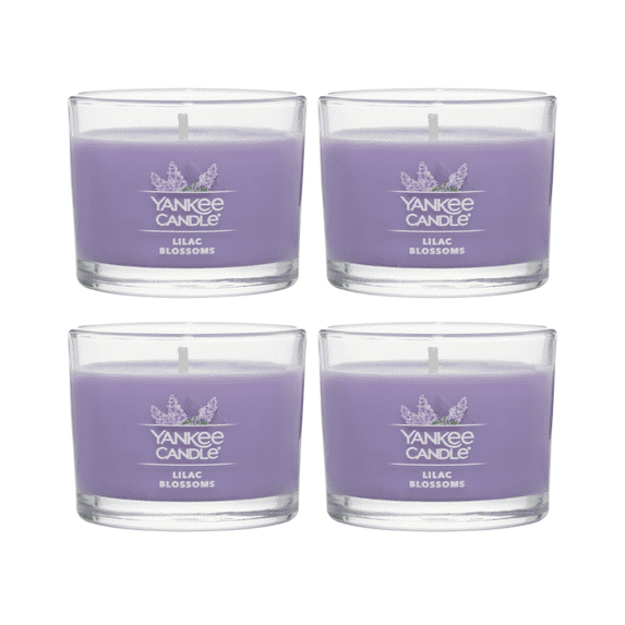 Yankee Candle Lilac Blossoms Signature Votive Mini Candle Glass Jar, 1.3 oz (Pack of 4)