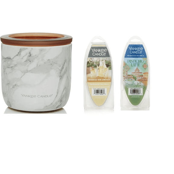 Yankee Candle Marble Electric Wax Warmer with LED and Timer and Homemade Herb Lemonade Pistachio Latte Wax Melts