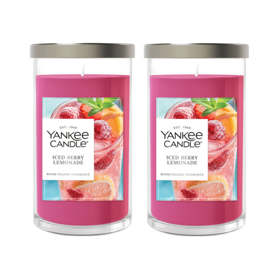 Yankee Candle Medium Pillar Scented Candle, Iced Berry Lemonade, 14.25 oz (2-Pack)