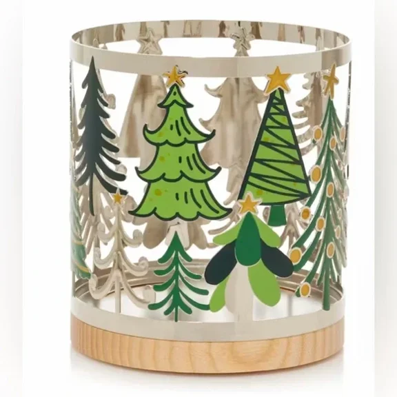 Yankee Candle Metal Trees Holiday Jar Candle Holder with Wooden Base