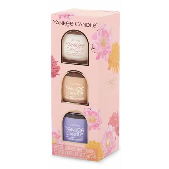 Yankee Candle Mothers Day Scented 3 Mini Candle Boxed  Gift Set  - Sweet Moments, Pink Sands Glow, and Lilac Blossoms 3 pc Set