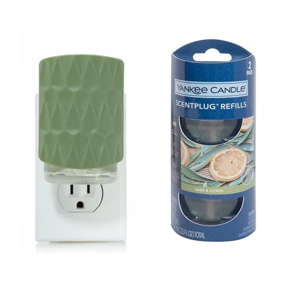 Yankee Candle Organic Green ScentPlug Diffuser with 2 Sage & Citrus Home Fragrance Electric Refills