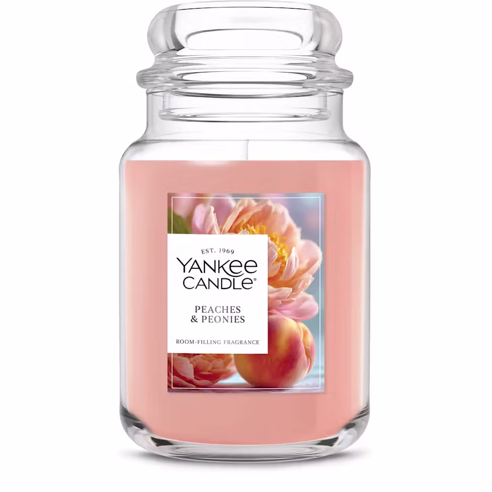 Yankee Candle PEACHES & PEONIES Original Large 22oz Single Wick Jar Candle - Juicy Peach, Soft Peony, and White Musk