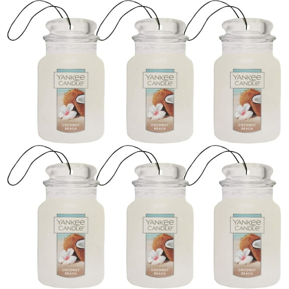 Yankee Candle Paper Car Jar Air Freshener for Long Lasting Fragrance for Long Lasting Fragrance, Coconut Beach, 6 Packs